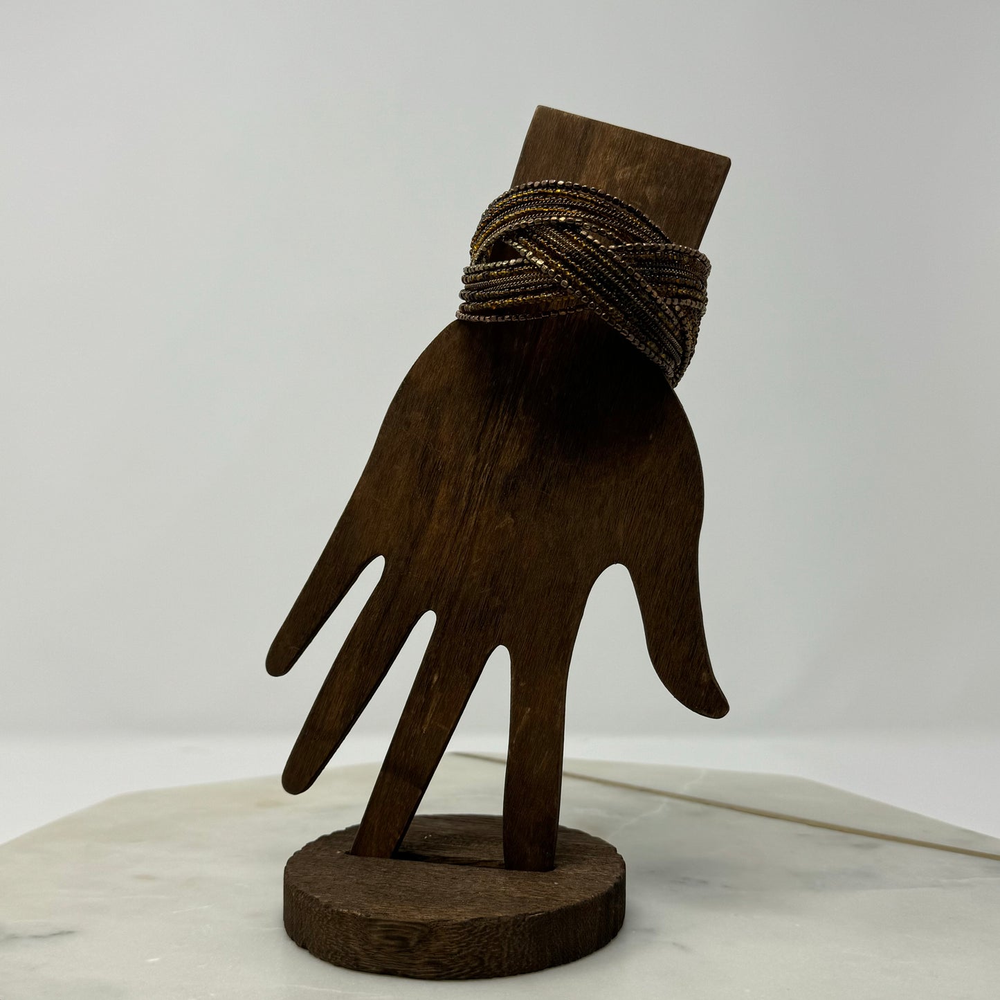 Braided Brown Beaded Cuff Bracelet