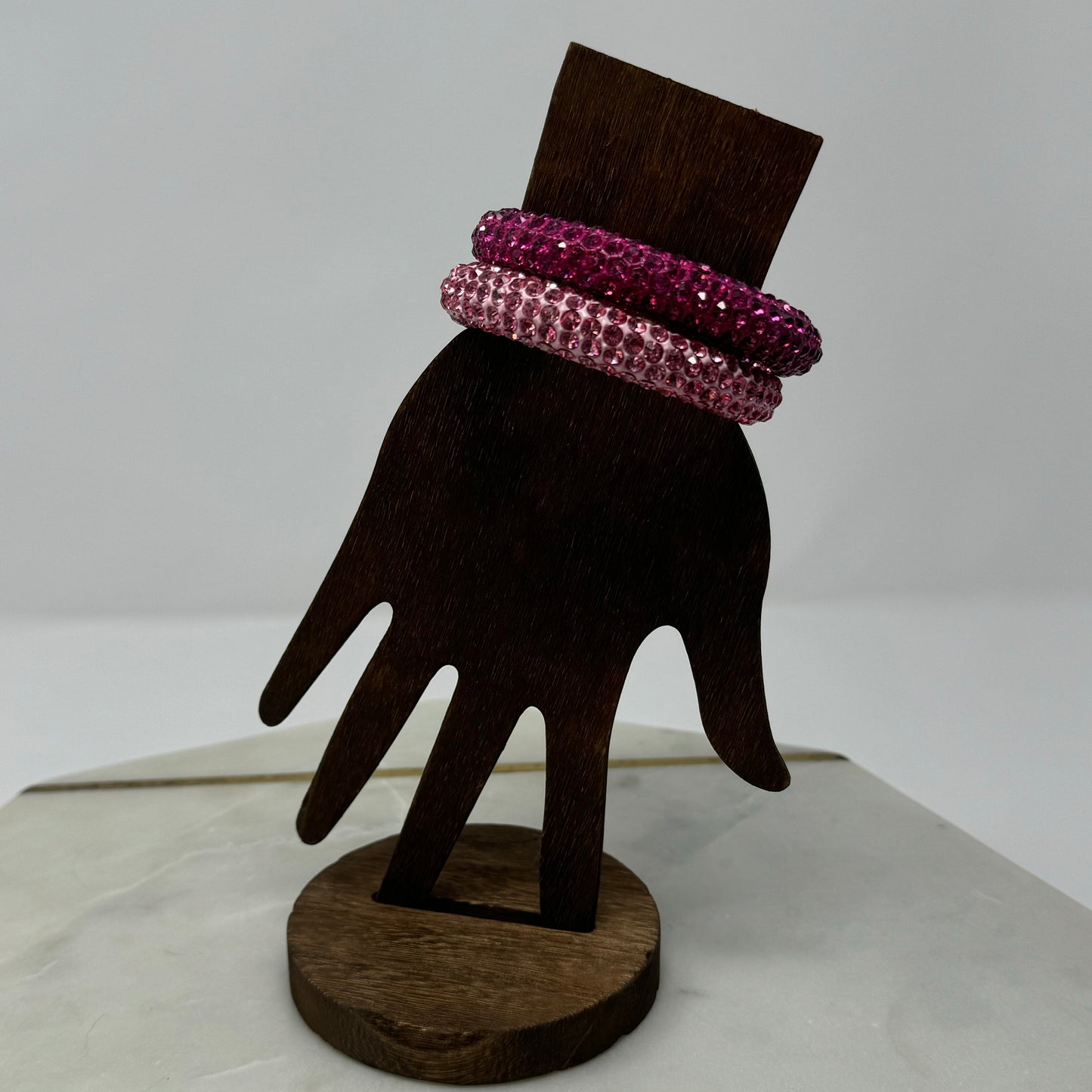 Pink Rhinestone Statement Bracelet Set Bold Sparkling Glam Two-Tone Fashion Jewelry