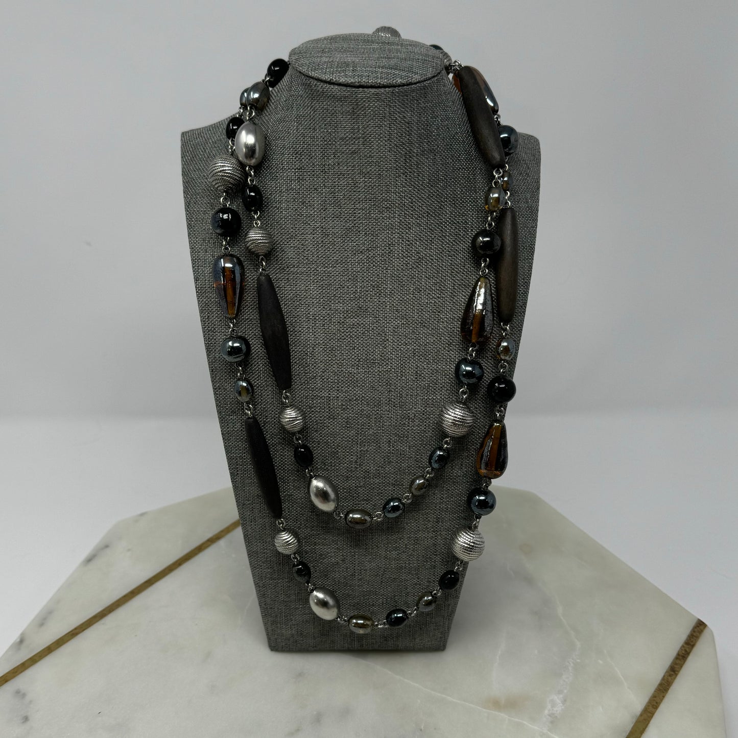 Necklace Boho Southwestern Statement Glass Metal Beads 48 in