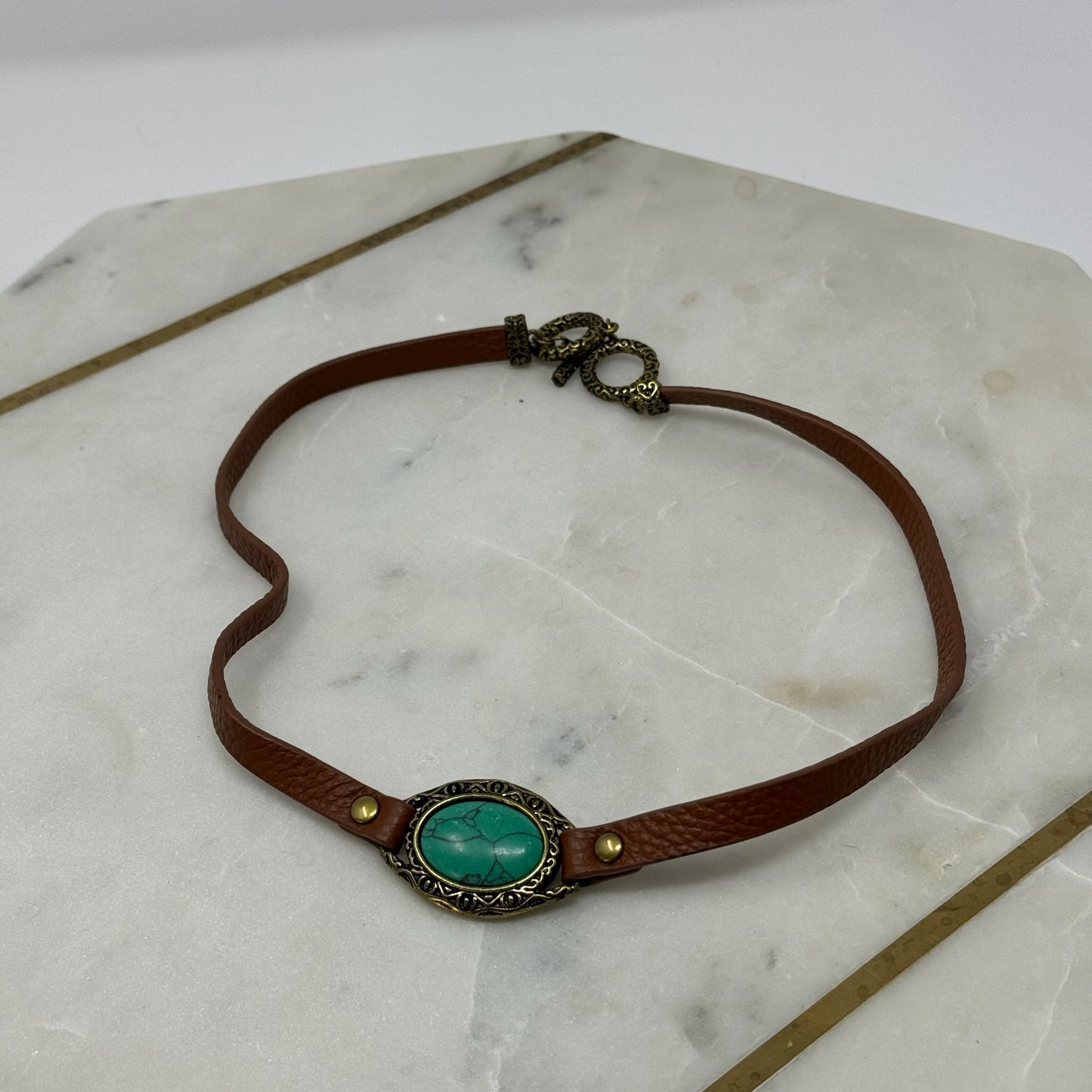 Necklace Boho Southwest Leather Turquoise Pendant 18 in Fashion Jewelry