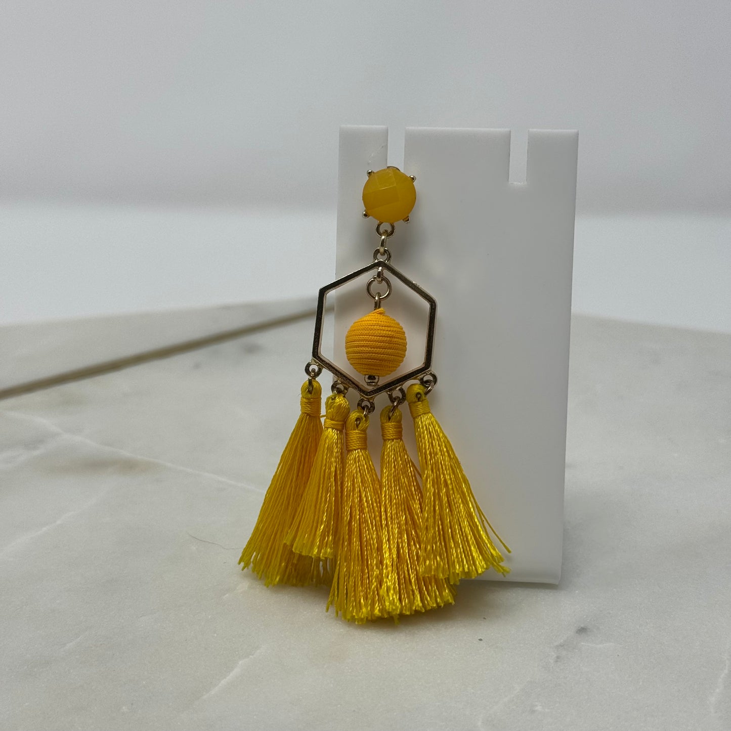 Yellow Boho Tassel Dangle Stud Earrings
