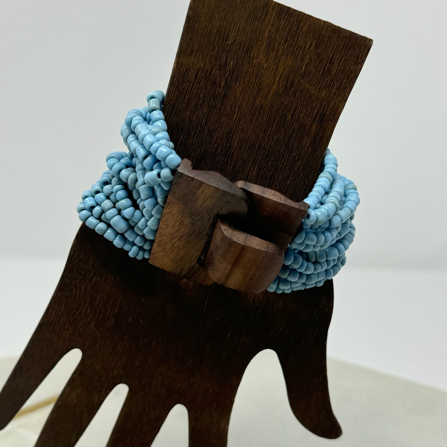 Bracelet Blue Multi-Layer Seed Beaded Cuff Wood Toggle Closure Bracelet 8 in Fashion Jewelry