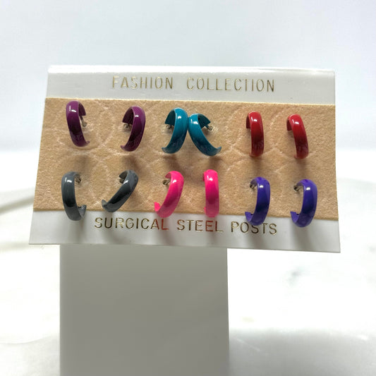 Multi-Color Small Hoop Earrings Set of 6 Pair