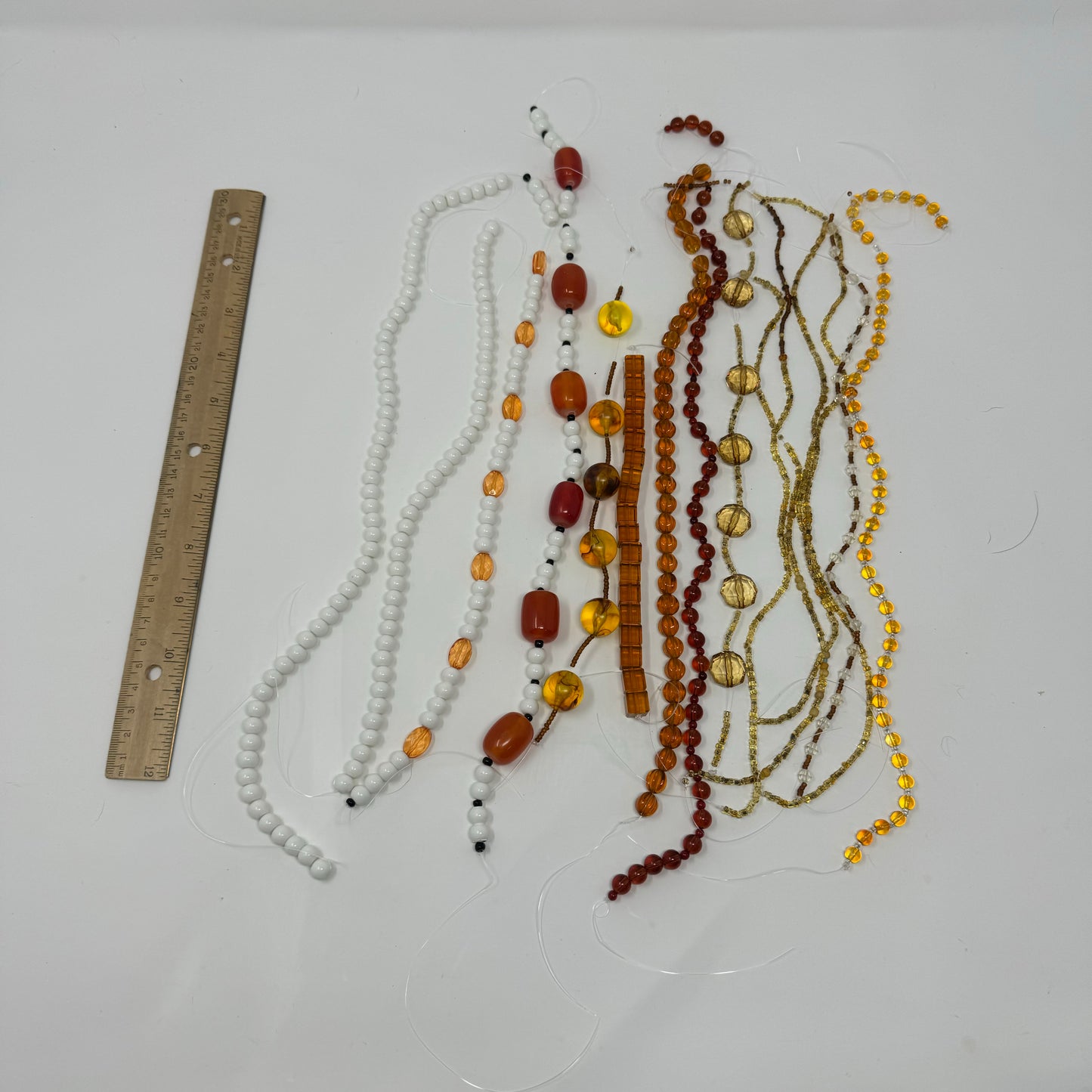 Reclaimed Orange Shades and White Glass Bead Strings Crafting & Jewelry Making Supplies Eco-Friendly Materials