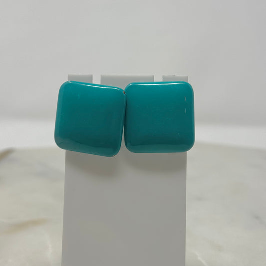 Vintage Square Teal Clip-On Earrings