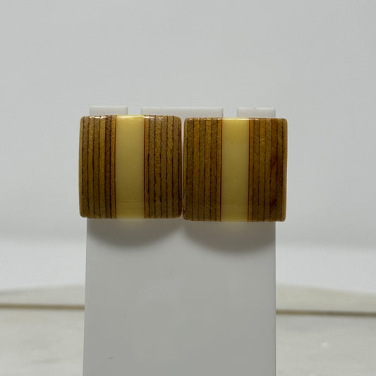 Vintage Square Layered Wood Post Earrings