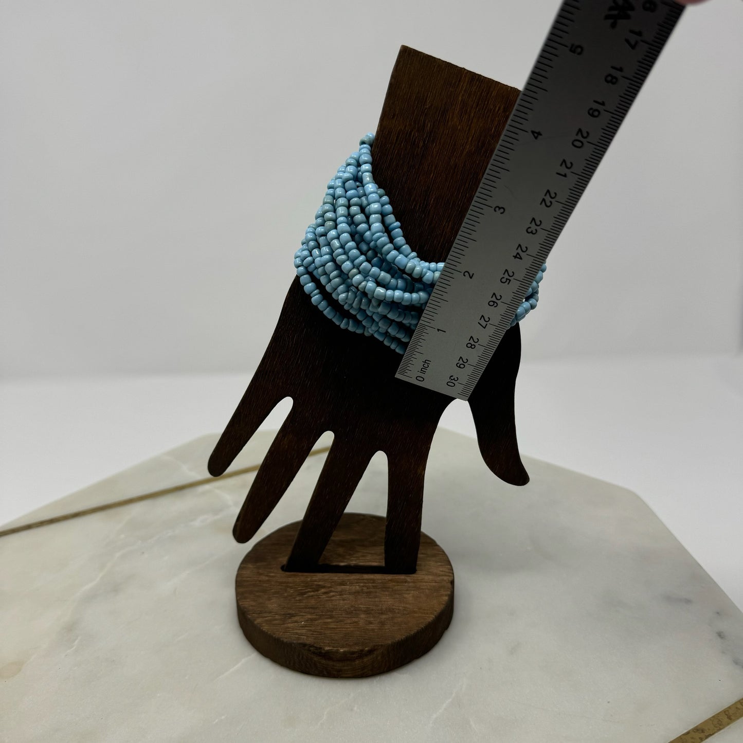 Bracelet Blue Multi-Layer Seed Beaded Cuff Wood Toggle Closure Bracelet 8 in Fashion Jewelry