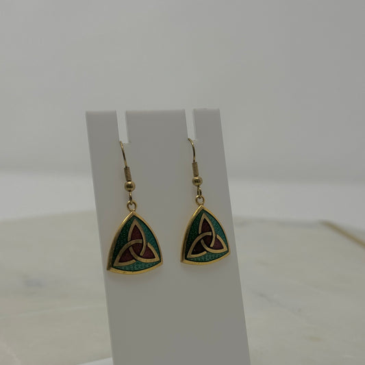 Celtic Sea Gems Enamel Dangle Gold Hook Earrings