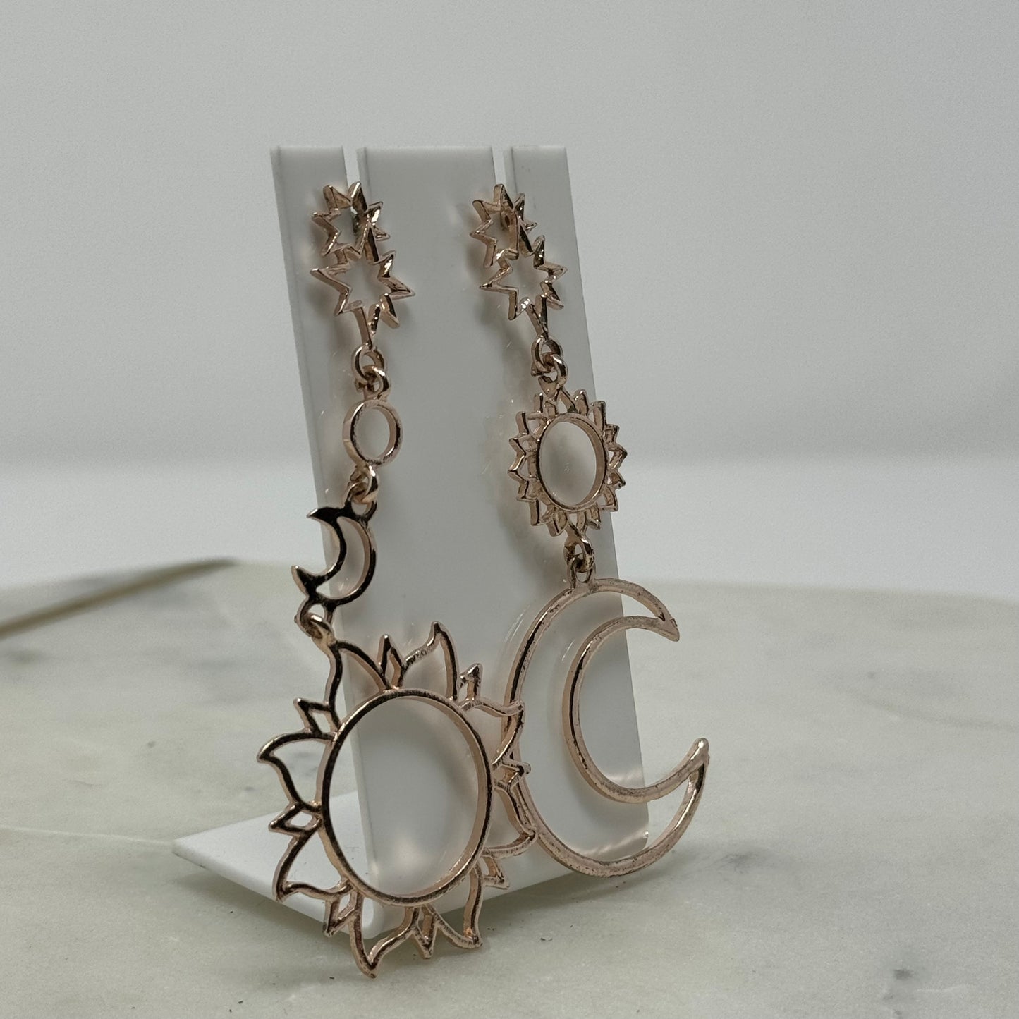 Boho Rose Gold Sun & Moon Tribal Dangle Earrings