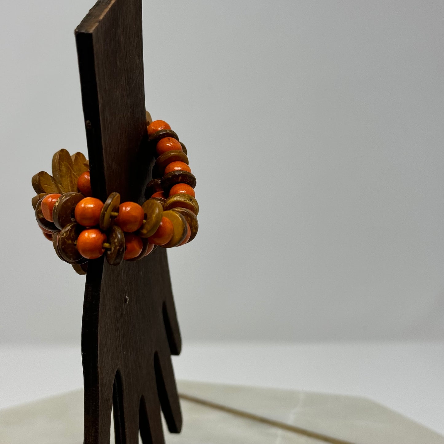 Womens Bracelet Boho Beaded Multi-Layer Wood Flower Orange 7 in Fashion Jewelry