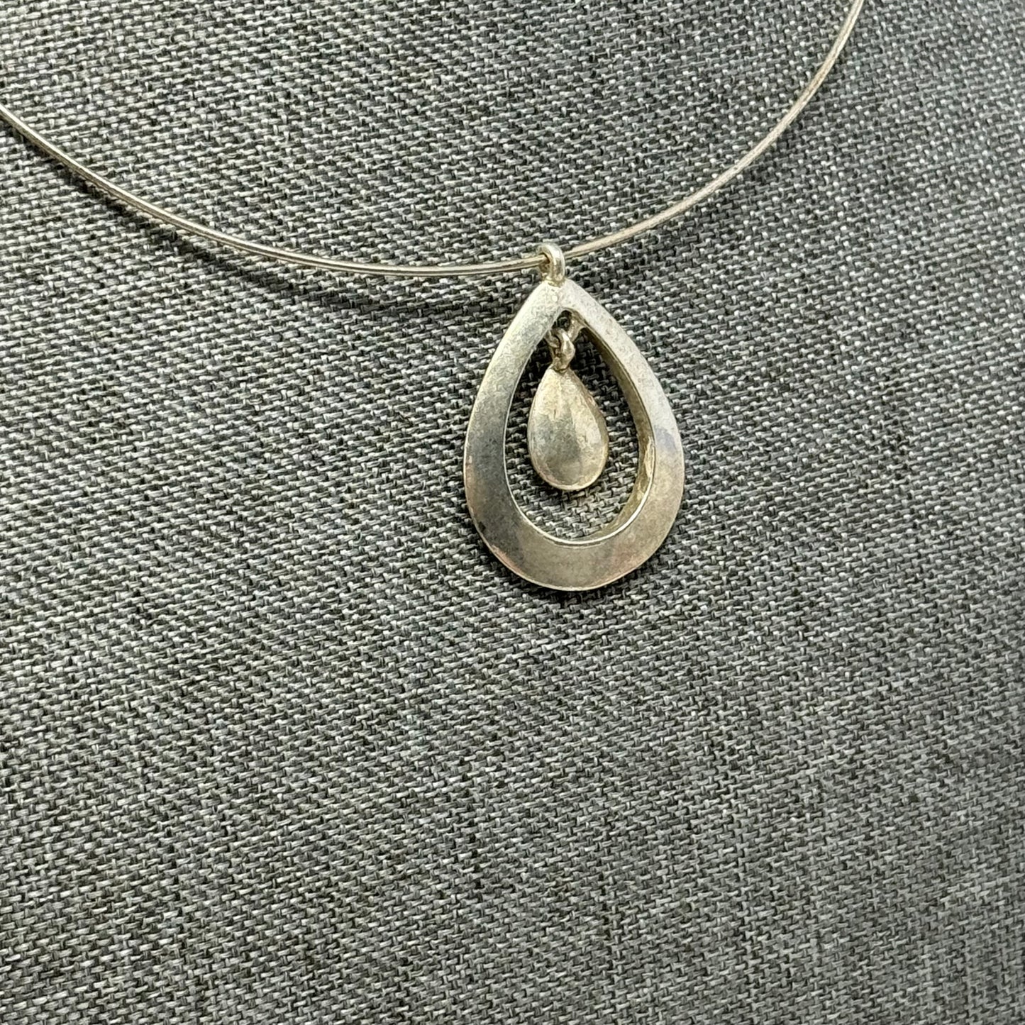 Necklace Collar Statement Silver Tone Teardrop Ring Pendant Cable Chain 16”