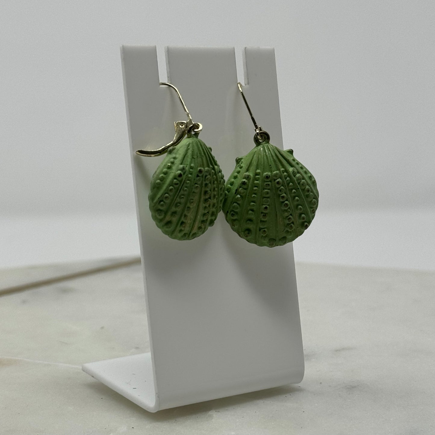 Boho Beachy Green Shell Dangle Hook Earrings