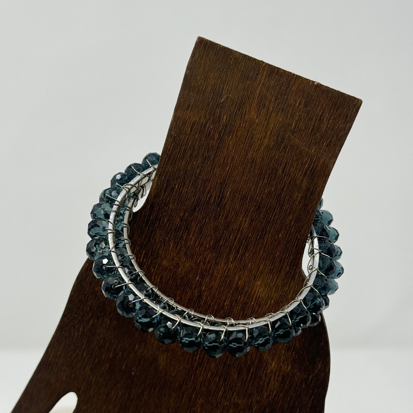 Blue Elegant Bangle Bracelet, Sparkling Faceted Bead Design
