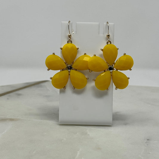 Yellow Flower Rhinestone Dangle Hook Earrings