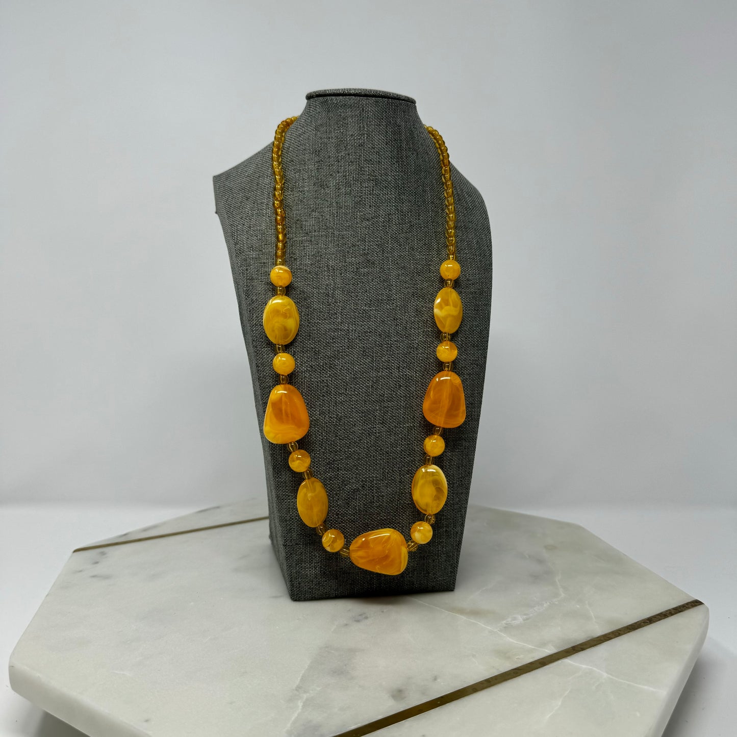 Sunset Orange Beaded Bib Necklace 24”