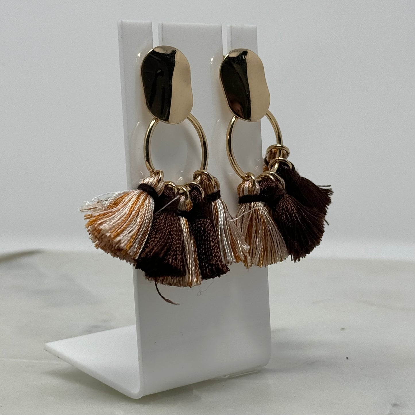 Gold Boho Brown Tribal Fringe Dangle Earrings