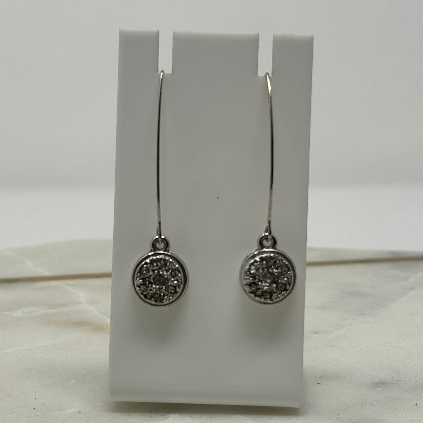 Silver Simple Rhinestone Dangle Long Hook Earrings