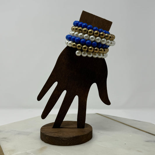Vintage Royal Blue, Gold & Pearl Wire Wrap Bracelet