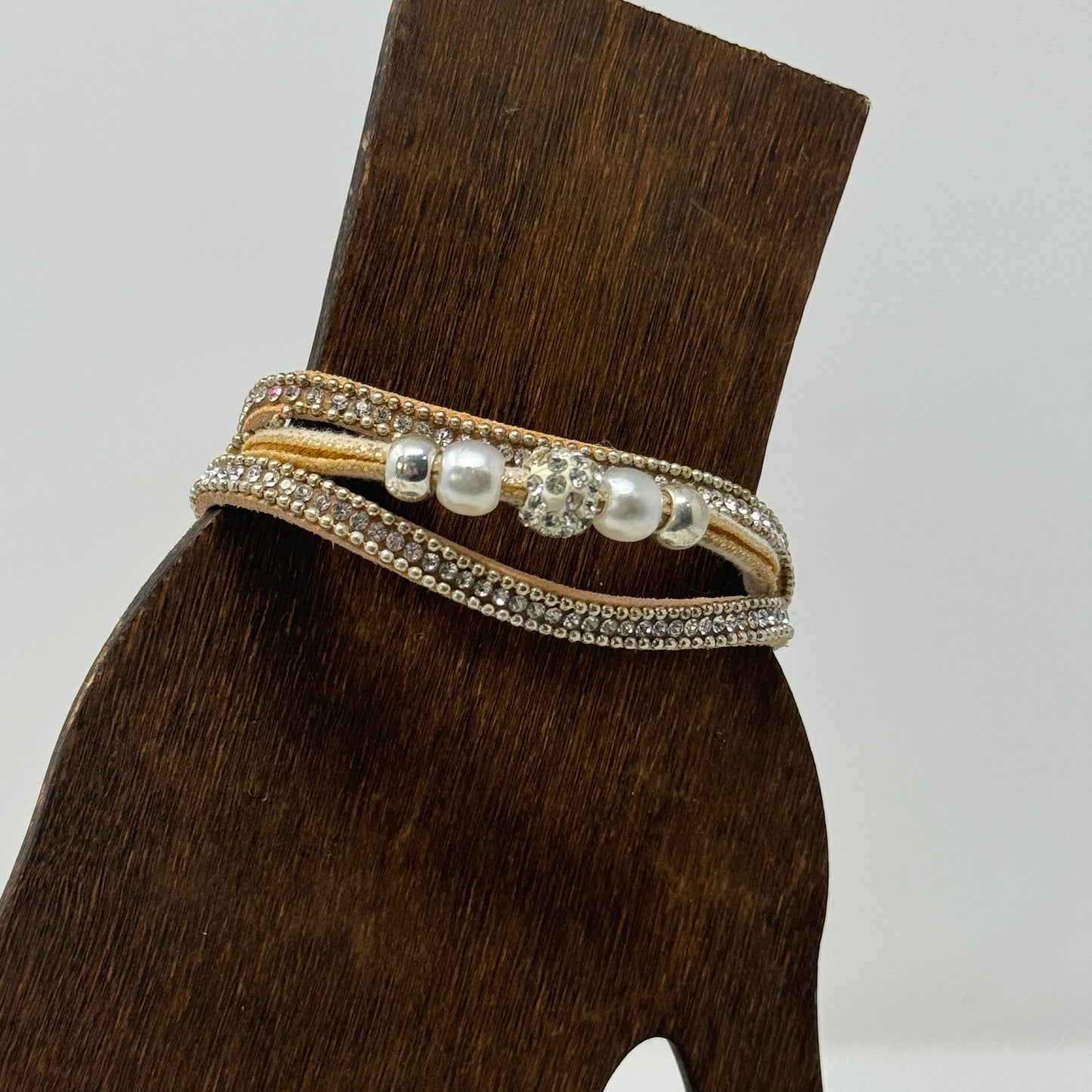 Bracelet Boho Southwest Multi-Layer Leather Rhinestone Cuff 7.5 in