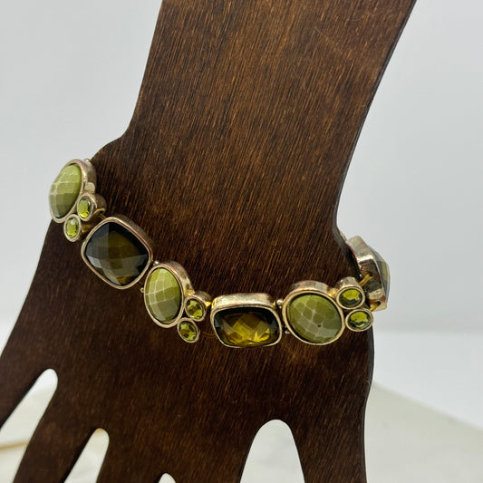 Bracelet Green Boho Faux Gem Segmented Links Stretch Cuff Bangle 7 in Costume Jewelry