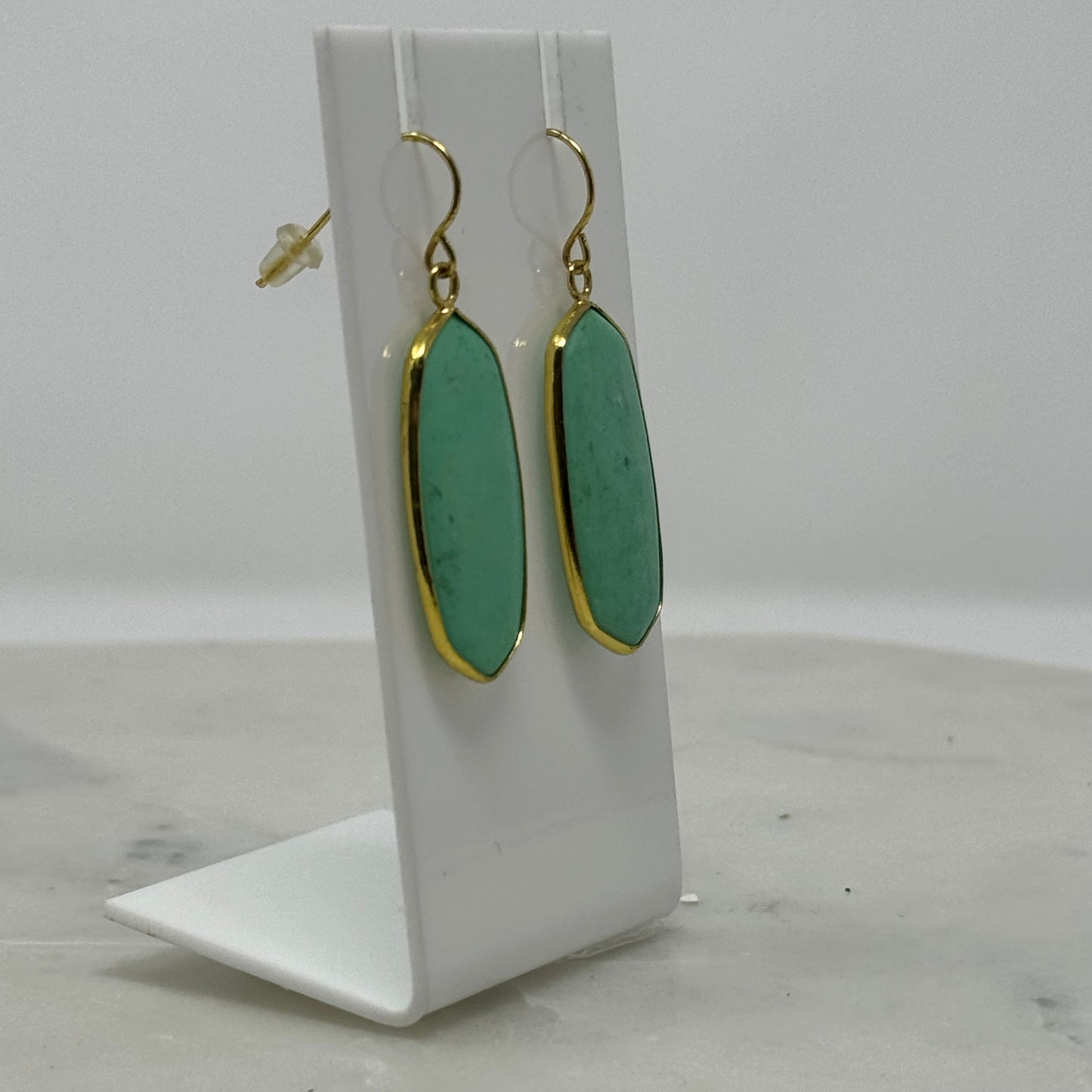 Boho Mint Green Stone & Gold Accent Dangle Earrings