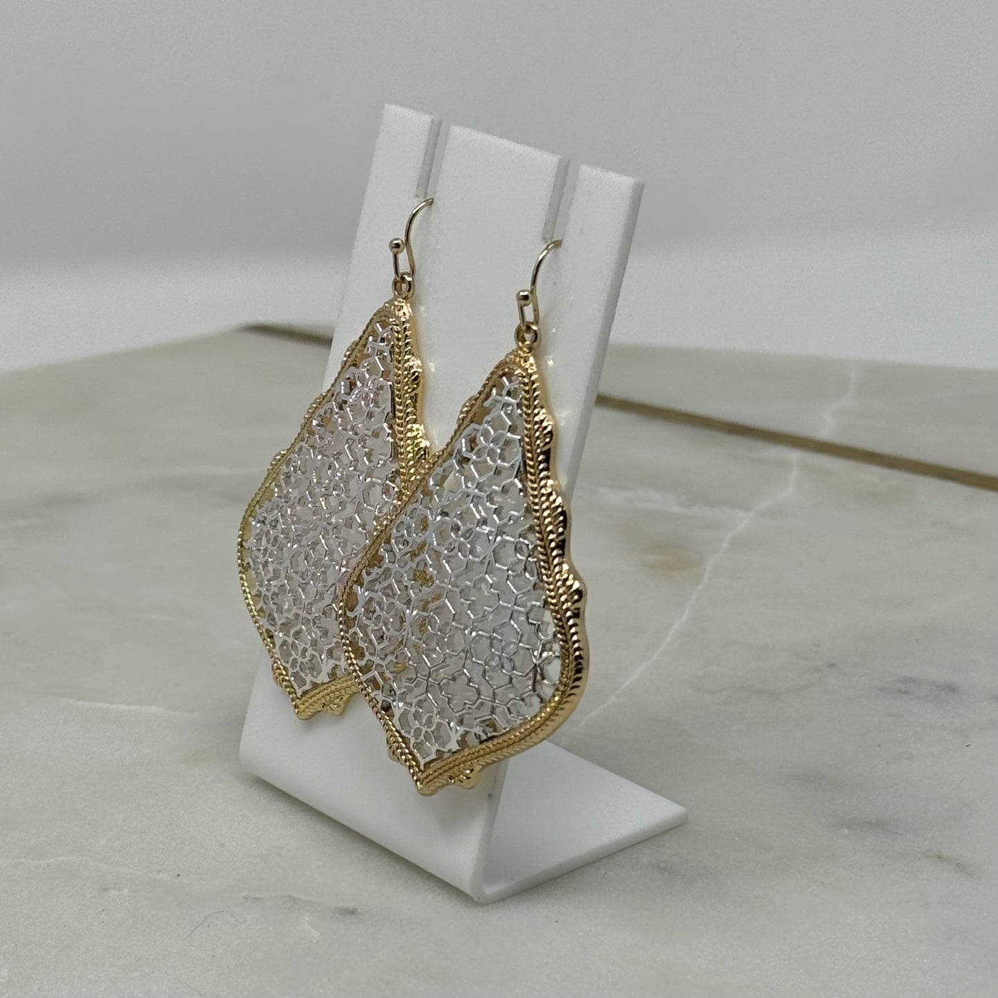 Earrings Boho Southwest Metallic Intricate Hook Dangles Gold & Silver Tone 2.5 in