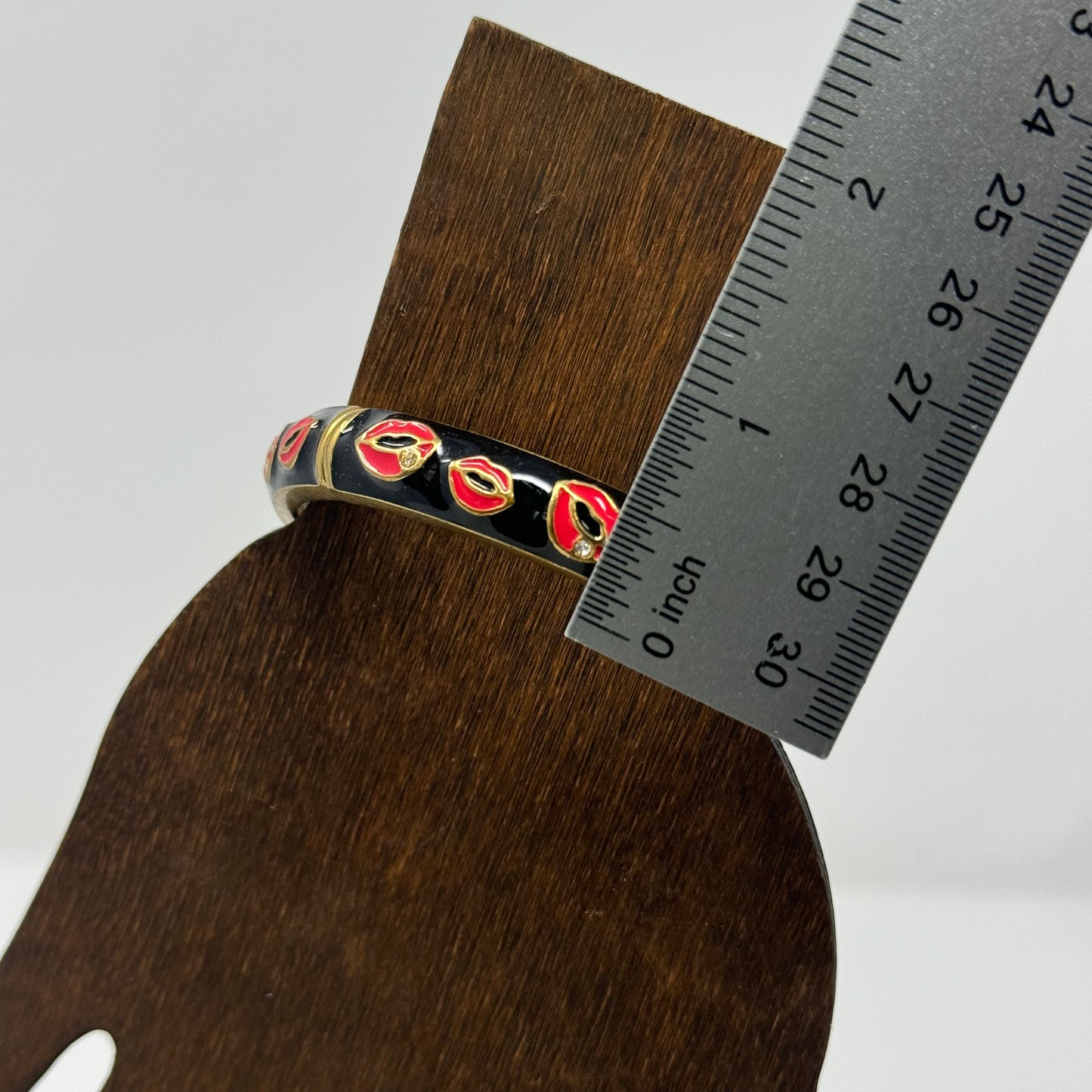 Betsy Johnson Black Enamel Bracelet with Red Lip Design Statement Jewelry