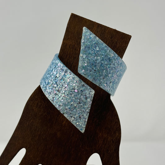 Vintage Blue Glitter Bangle Bracelet - Retro Unique, Wide Sparkle Cuff, Statement Jewelry