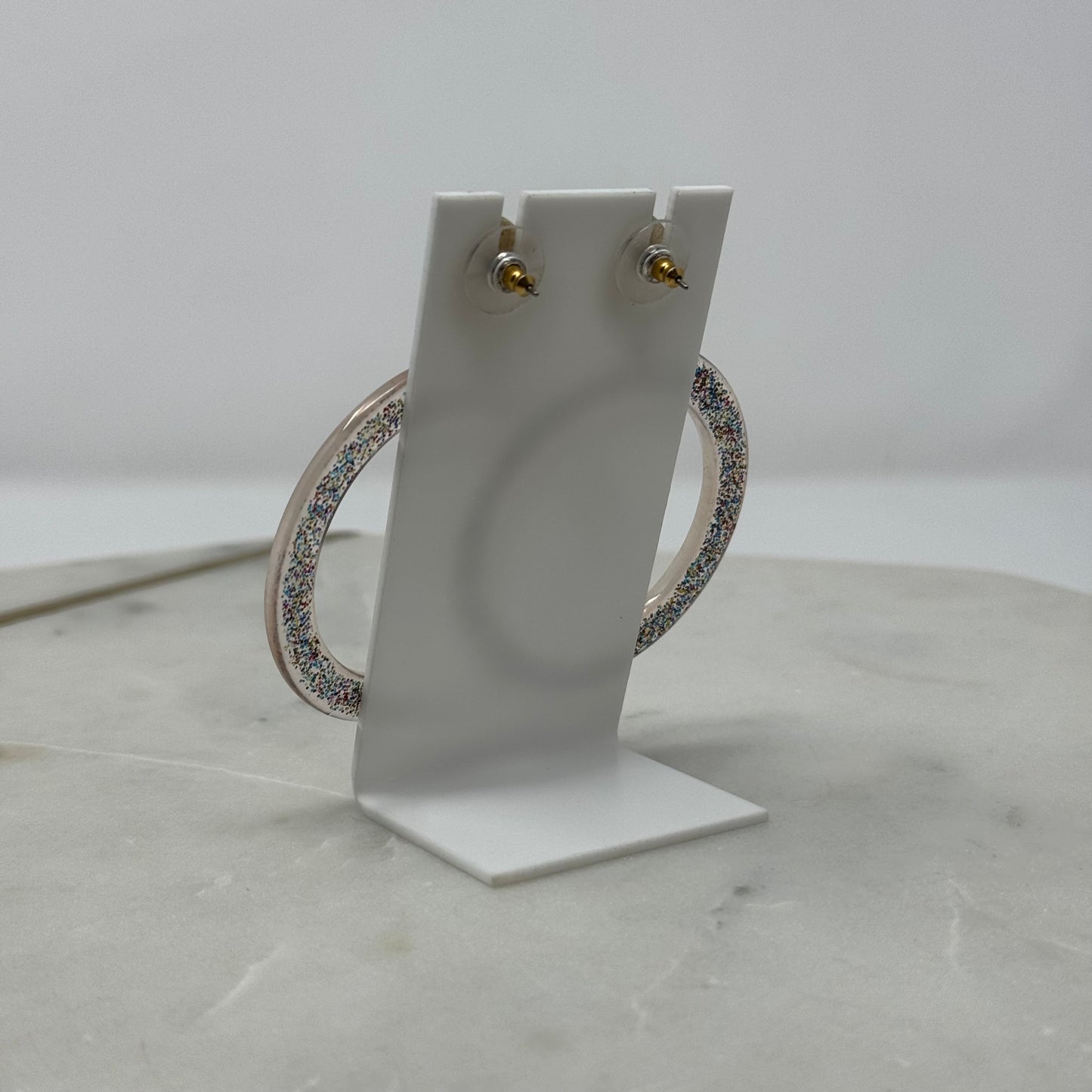 Pink & Gold Glitter Dangle Hoop Earrings