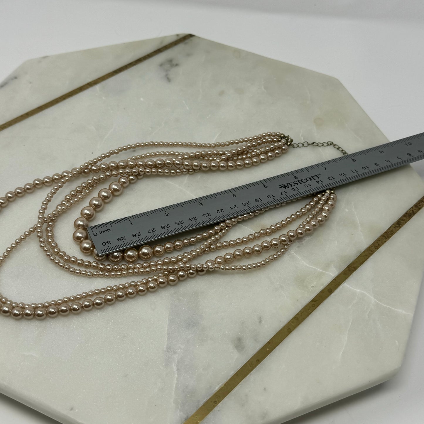 Necklace Statement Beaded Strands Faux Pearl Beige 18 in Costume Jewelry