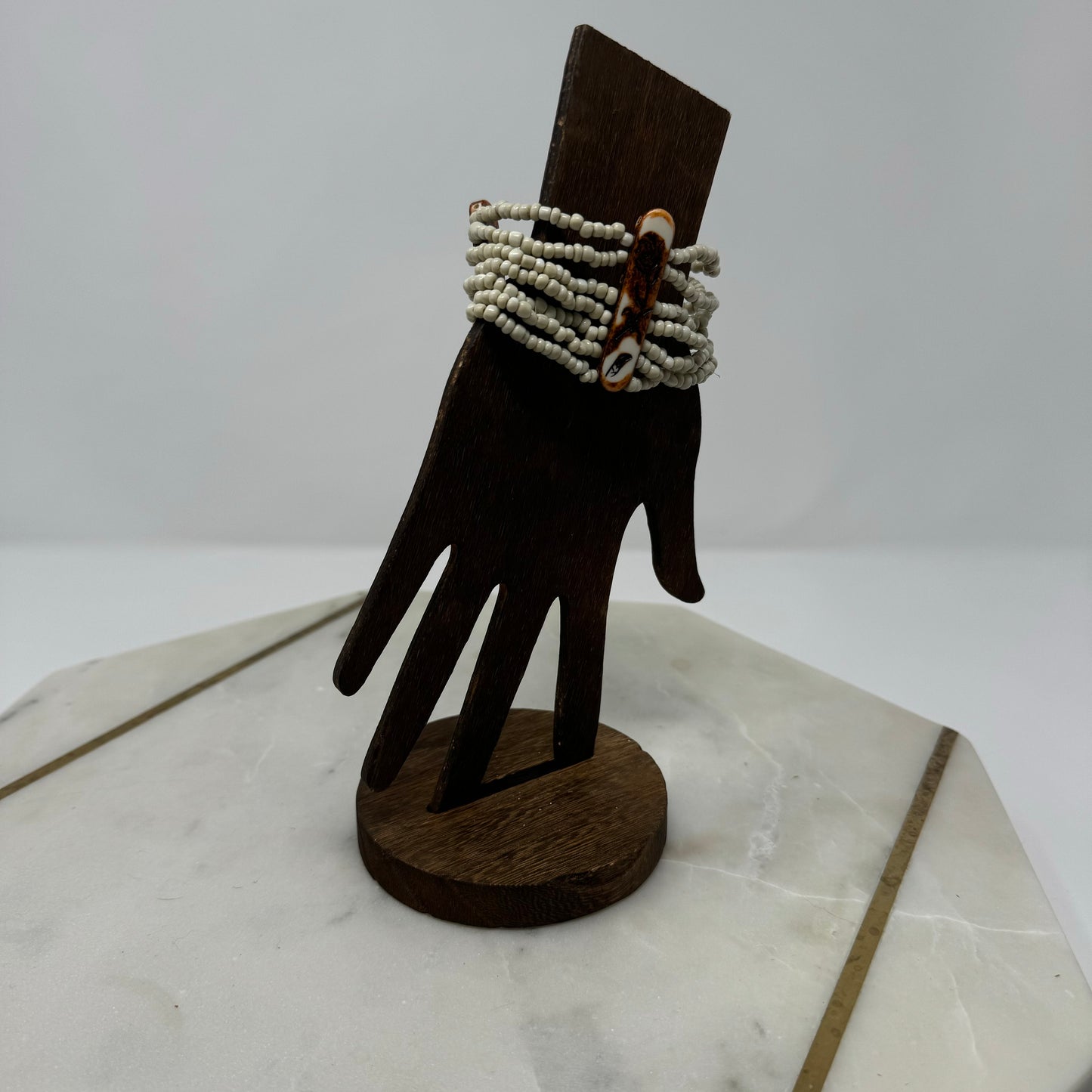 Bracelet Boho Statement Carved Rose Multi-Layer Seed Beaded Cuff 7 in