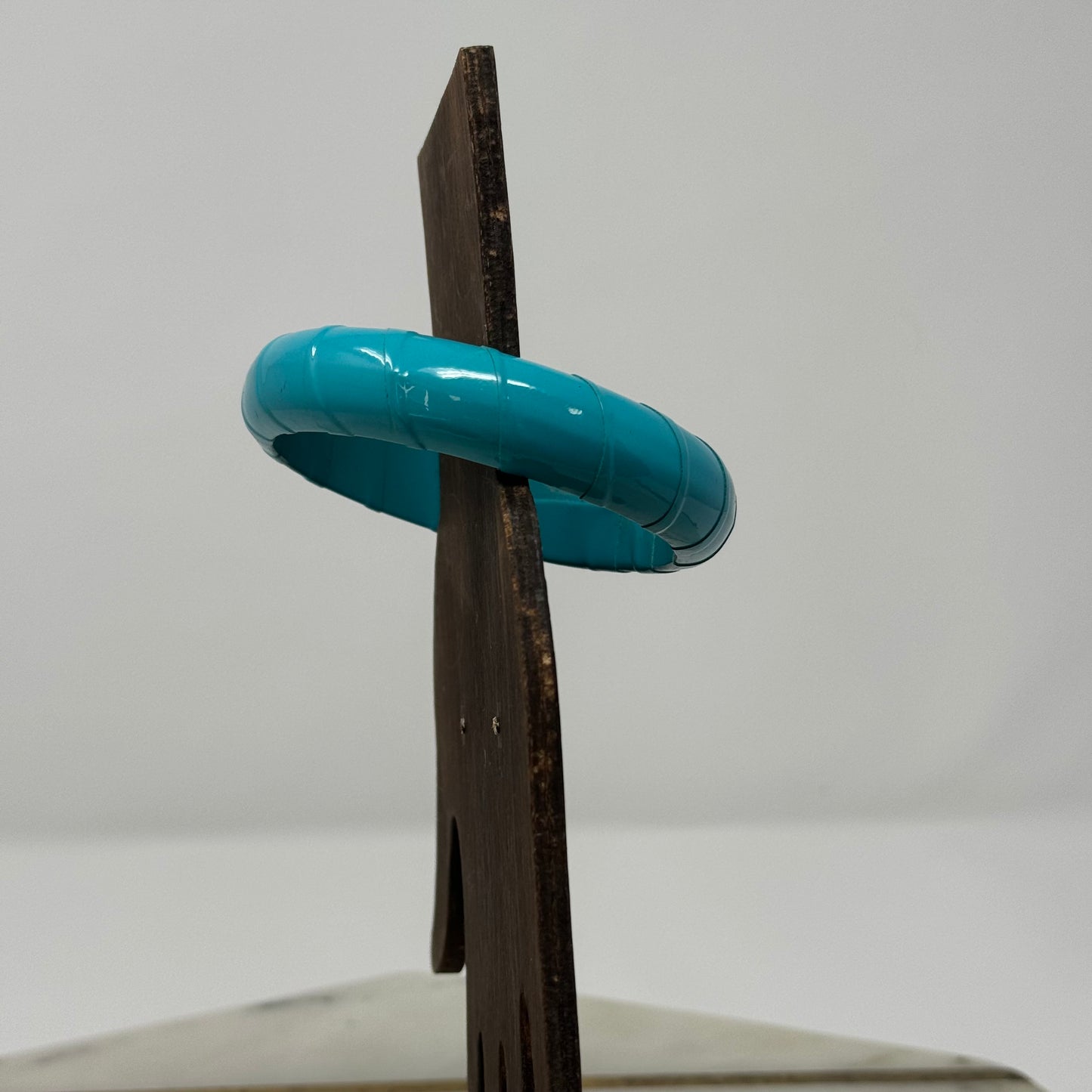 Turquoise Leather Bangle Bracelet - Retro 80s Style, Chunky Statement Jewelry, Bright Blue Cuff
