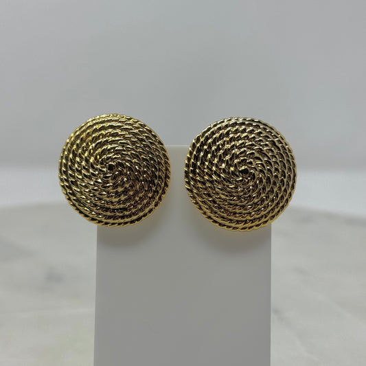 Vintage Round Textured Gold Clip-On Earrings