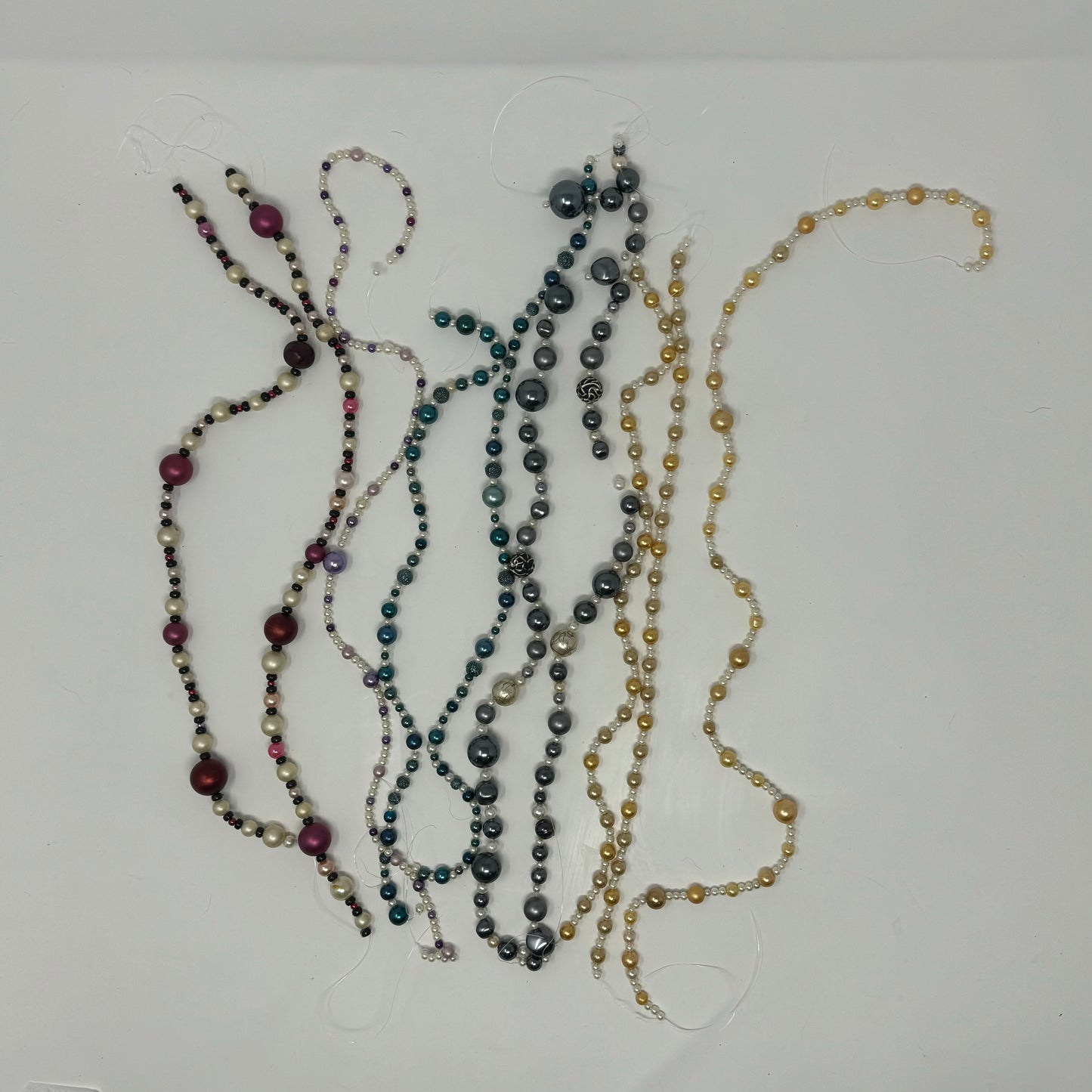 Reclaimed Assorted Pearl & Metallic Beads Vibrant Teal, Purple, and Ivory String Beads Jewelry Making & Craft Supplies