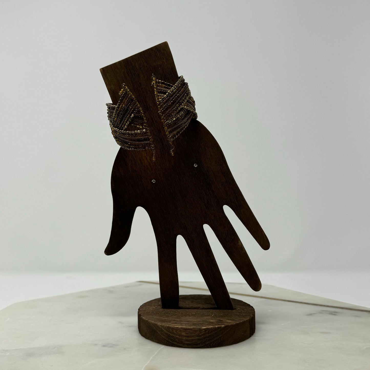 Braided Brown Beaded Cuff Bracelet