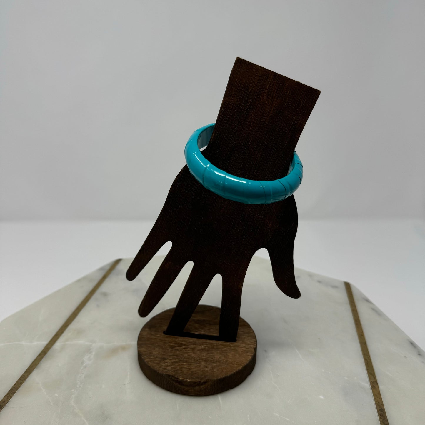 Turquoise Leather Bangle Bracelet - Retro 80s Style, Chunky Statement Jewelry, Bright Blue Cuff