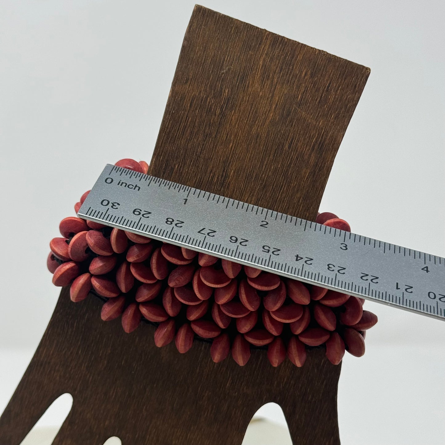 Bracelet Boho Southwest Beaded Cuff Wood Red Multi-Layer 7.75 in