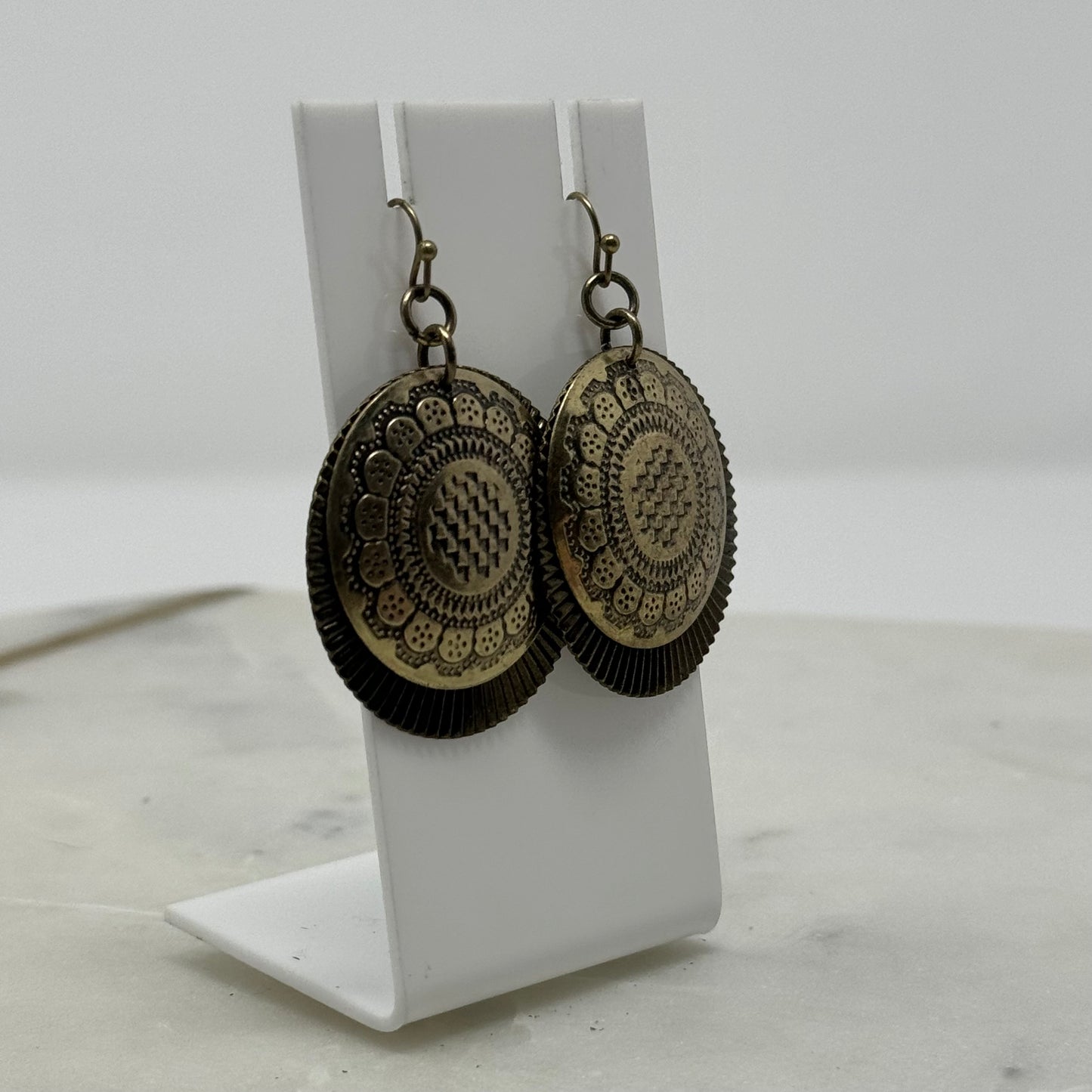 Gold Floral Boho Round Tribal Dangle Earrings