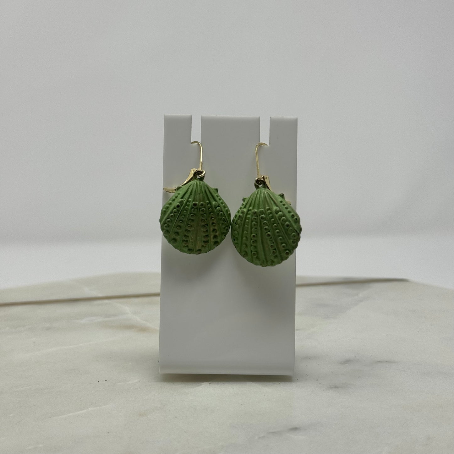 Boho Beachy Green Shell Dangle Hook Earrings