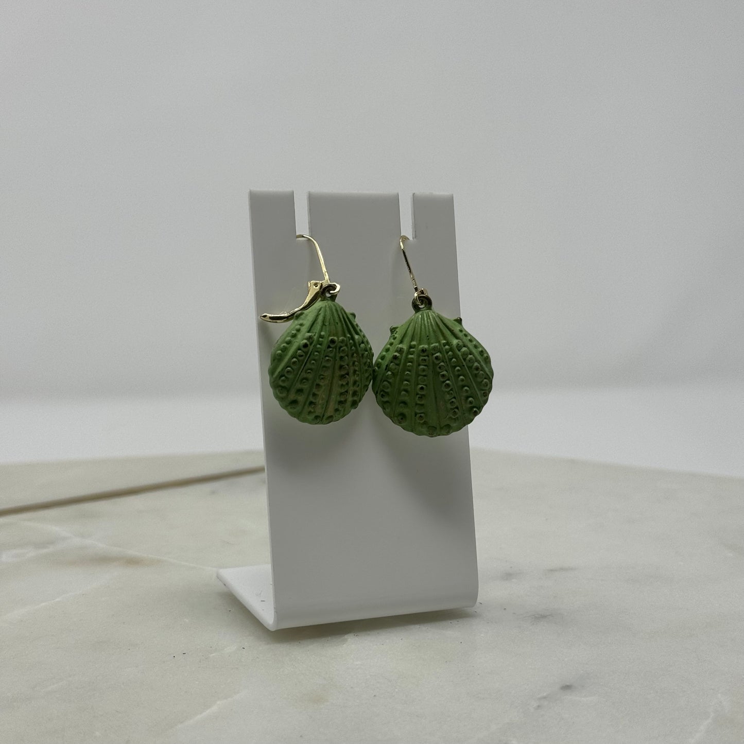 Boho Beachy Green Shell Dangle Hook Earrings
