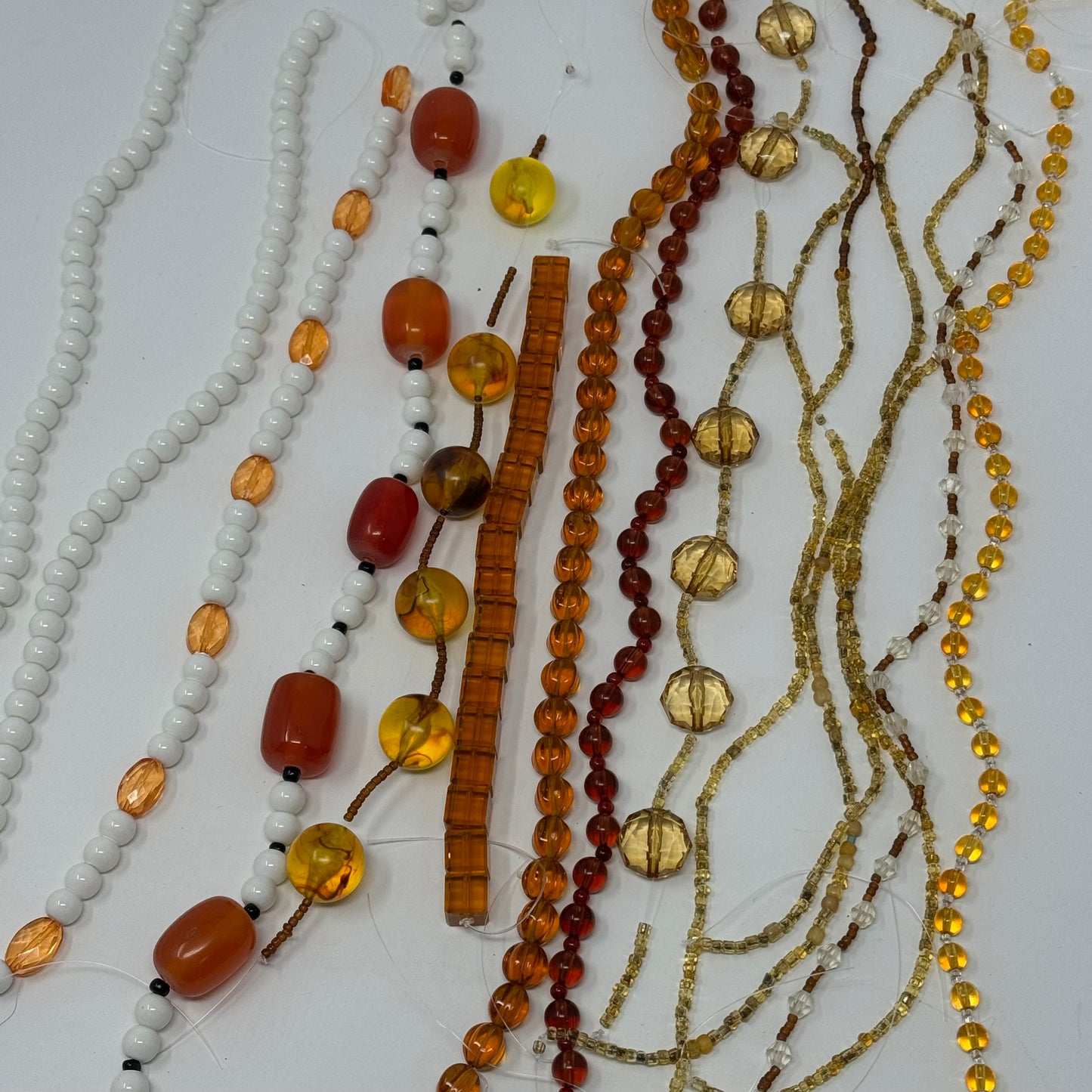 Reclaimed Orange Shades and White Glass Bead Strings Crafting & Jewelry Making Supplies Eco-Friendly Materials