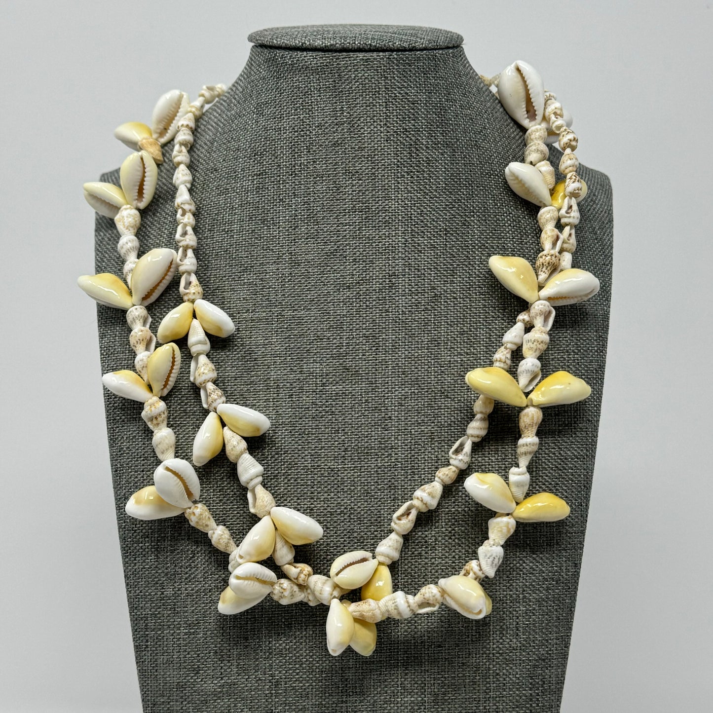 Boho Beach Shell Necklace with Cowrie & Cone Shells - Handmade Multi-Strand Statement Jewelry