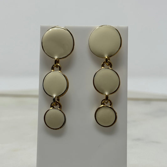 White & Gold Enamel Dangle Post Earrings