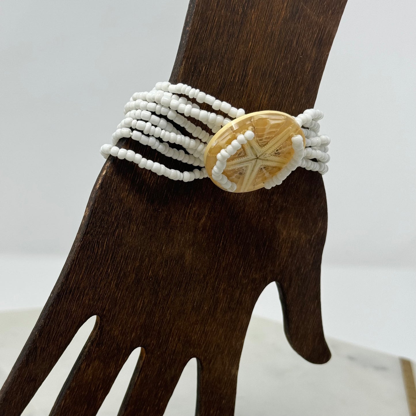 Bracelet Boho Beach Cuff Starfish Multi-Layer Seed Beads 7 in