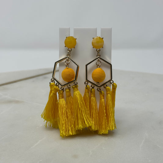 Yellow Boho Tassel Dangle Stud Earrings