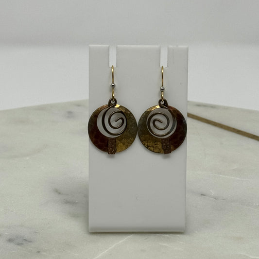 Boho Two-Tone Hammered Dangle Hook Earrings