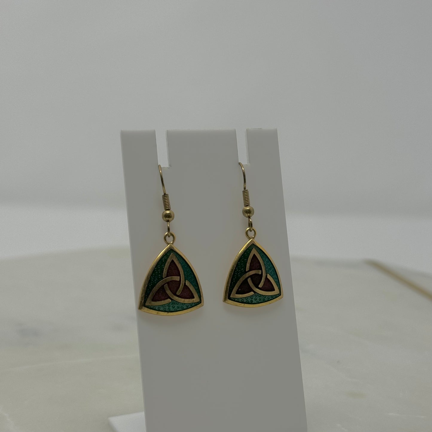 Celtic Sea Gems Enamel Dangle Gold Hook Earrings