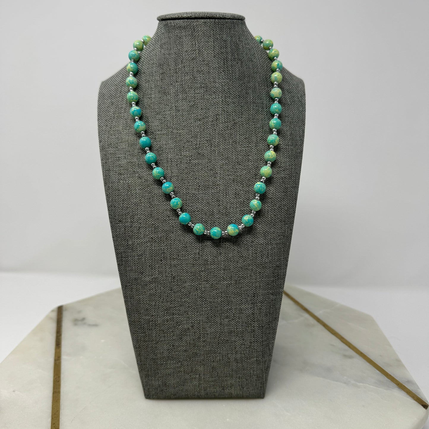 Blue & Yellow Beaded Necklace 16”