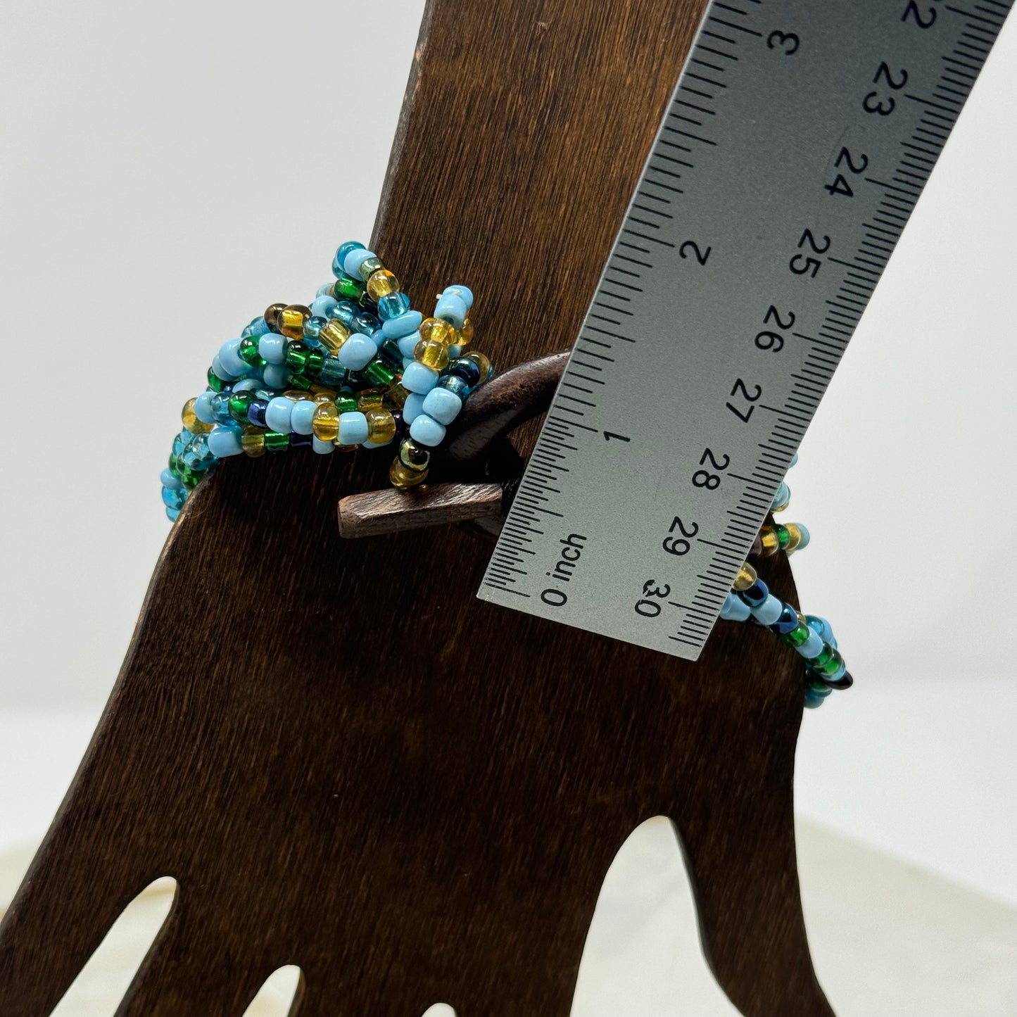 Womens Bracelet Blue Multi-Layer Seed Beaded Cuff Toggle Closure Bracelet 8 in