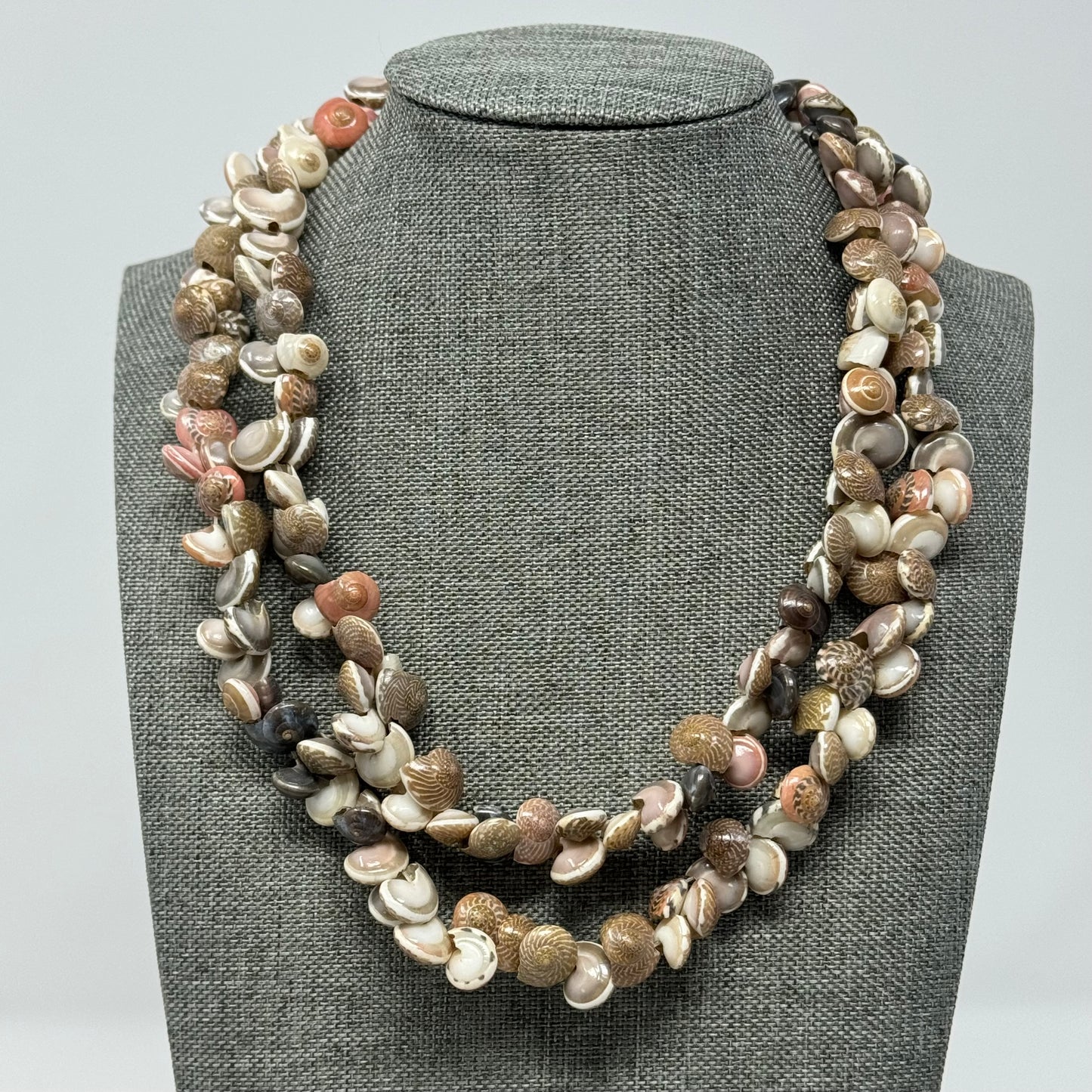 Boho Multi-Strand Shell Necklace Natural & Pink Tones - Handmade Beach Statement Jewelry